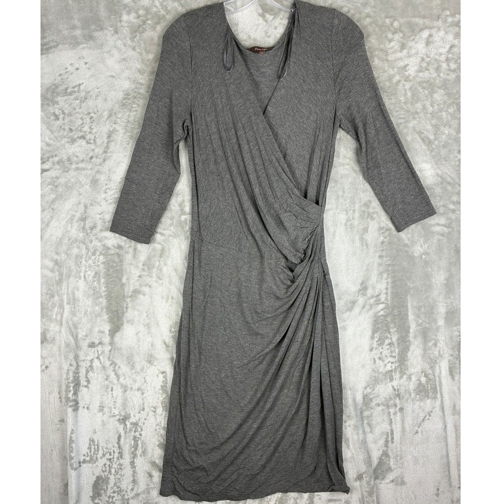 Phase Eight Womens Gray Faux Wrap Ruched Jersey Sheath Dress Size‎ 10 3/4 Sleeve